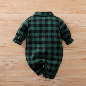 Newborn Baby Boy Clothes Green Plaid Boy Rompers Christmas Jumpsuit