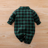 Newborn Baby Boy Clothes Green Plaid Boy Rompers Christmas Jumpsuit