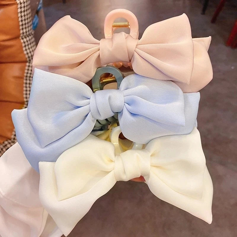 Fashion Women Bow Hairpin Korean Version Of Solid Color Butterfly Satin Hair Clips