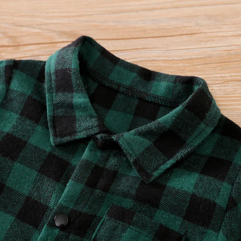 Newborn Baby Boy Clothes Green Plaid Boy Rompers Christmas Jumpsuit