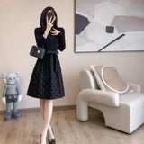 Black Women's Long Sleeve Dresses Birthday Bow Female Dress
