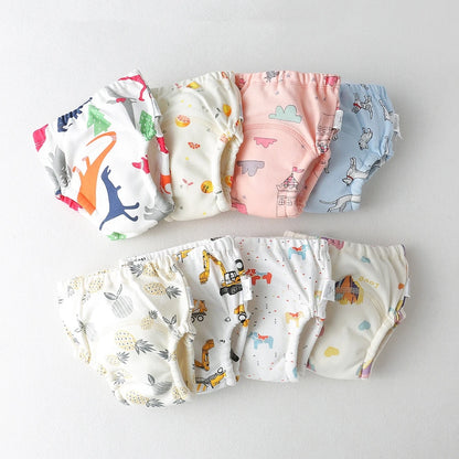 Boy Cartoon Muslin Cotton Underwear Cloth Panties Reusable Waterproof Potty Learning Diaper