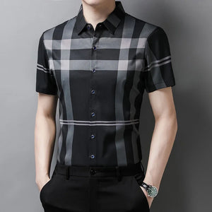 New Men's Business Casual Short Sleeved Shirt No Iron and Wrinkle Resistant Top