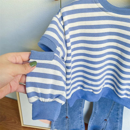 Girls Fashion Striped Set Kids Casual Sweatshirts Outfits Children Long Sleeves