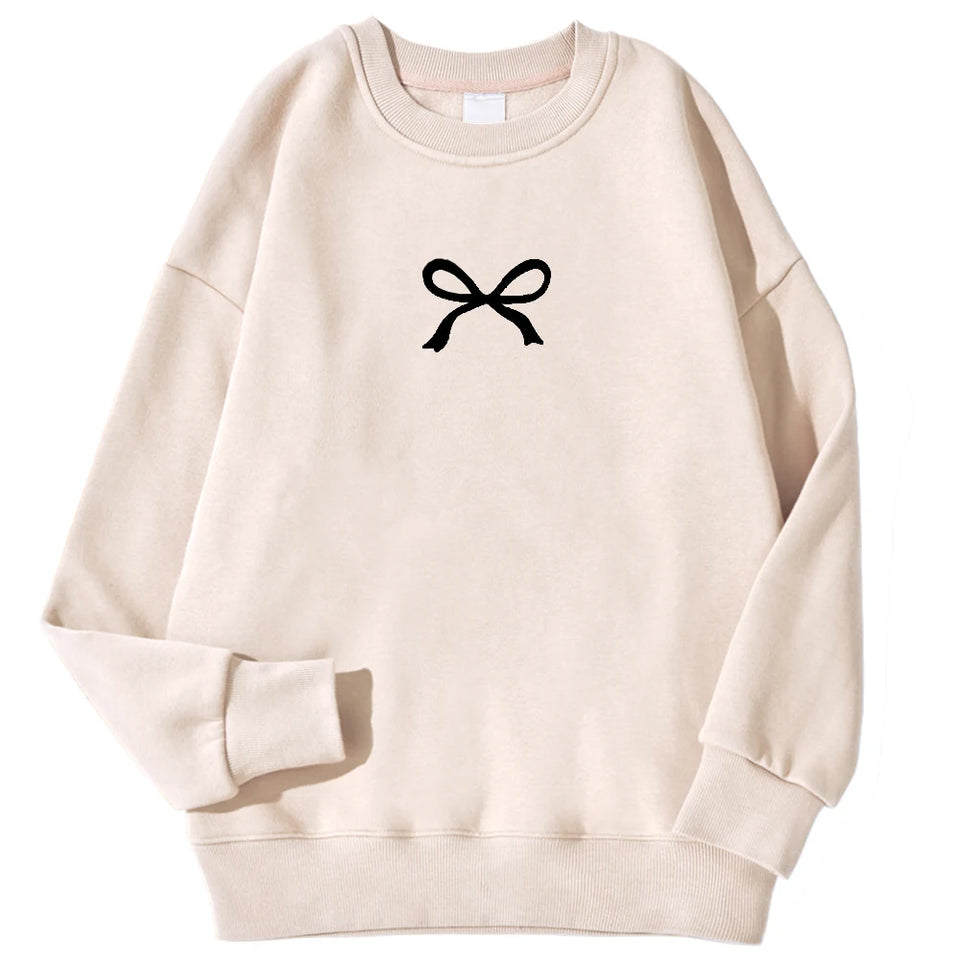 Casual Women's Sweatshirts Kawaii Bow Graphic Prints Pullover Comfortable Warm