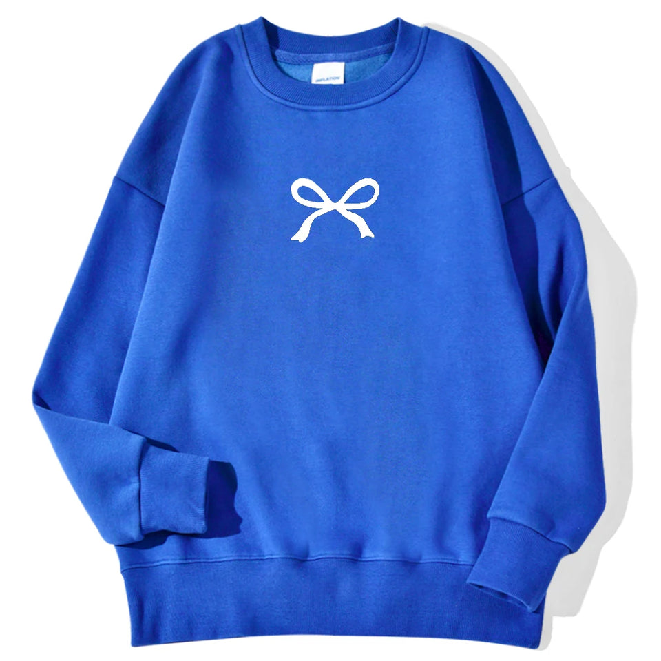 Casual Women's Sweatshirts Kawaii Bow Graphic Prints Pullover Comfortable Warm