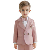 Boys Spring Autumn Formal Pink Suit Children Kids Blazer Pants Bowtie Outfit