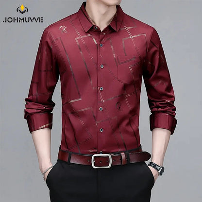 Men's Casual and Fashionable Long Sleeved Printed Shirt, Non Ironing and Wrinkle Resistant Business Top