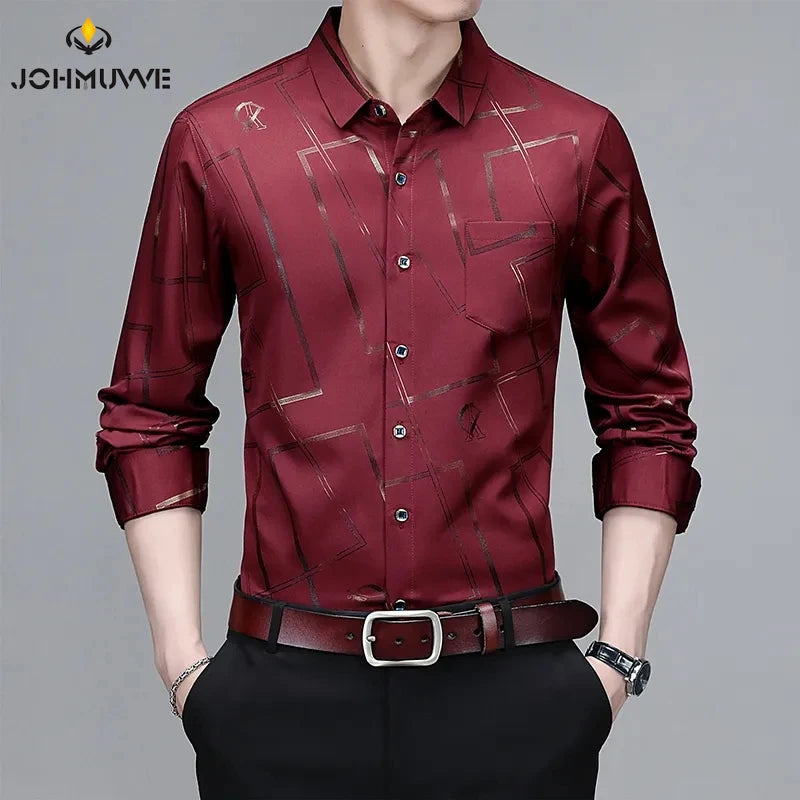 Men's Casual and Fashionable Long Sleeved Printed Shirt,