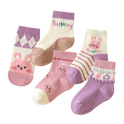 5 Pairs /lot Cute Baby Girls Socks Spring Autumn Cartoon Children Socks Infant Toddler