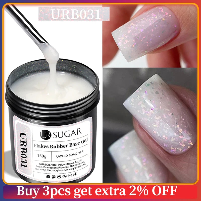 UR SUGAR 150g Rubber Base Gel Nail Polish Sparking Aurora Glitter Rubber Varnish Soak Off Semi permanent UV LED Gel Manicure