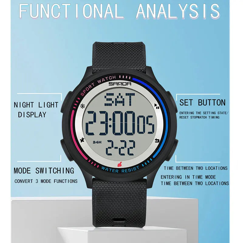 Fashion Digital Movement Teenager Students Hand Clock Trendy Water Resistant Outdoor