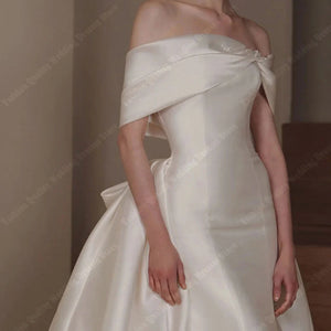 Elegant Women Wedding Dresses Bright Satin Bridal Princess Gowns Deep V-Neck Mopping Length Women Vestidos De Noche Customized