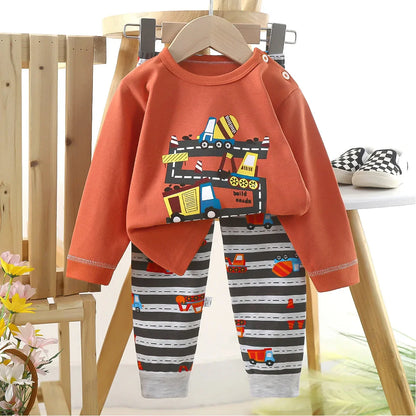 Kids Boys Casual Warm Cotton Pajamas Cute Cartoon Bear Long Sleeve T-Shirt Tops + Pants New Baby Autumn Sleepwear Clothing Sets