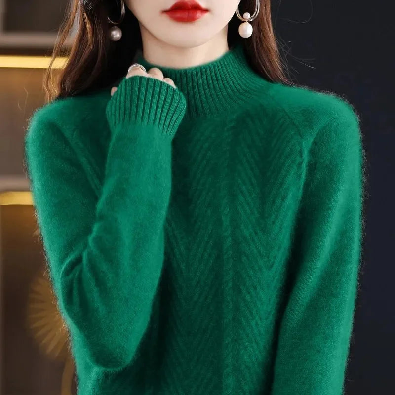 Sweater Women Half Turtleneck Pullover Knitted Sweaters Warm Knitwear Female