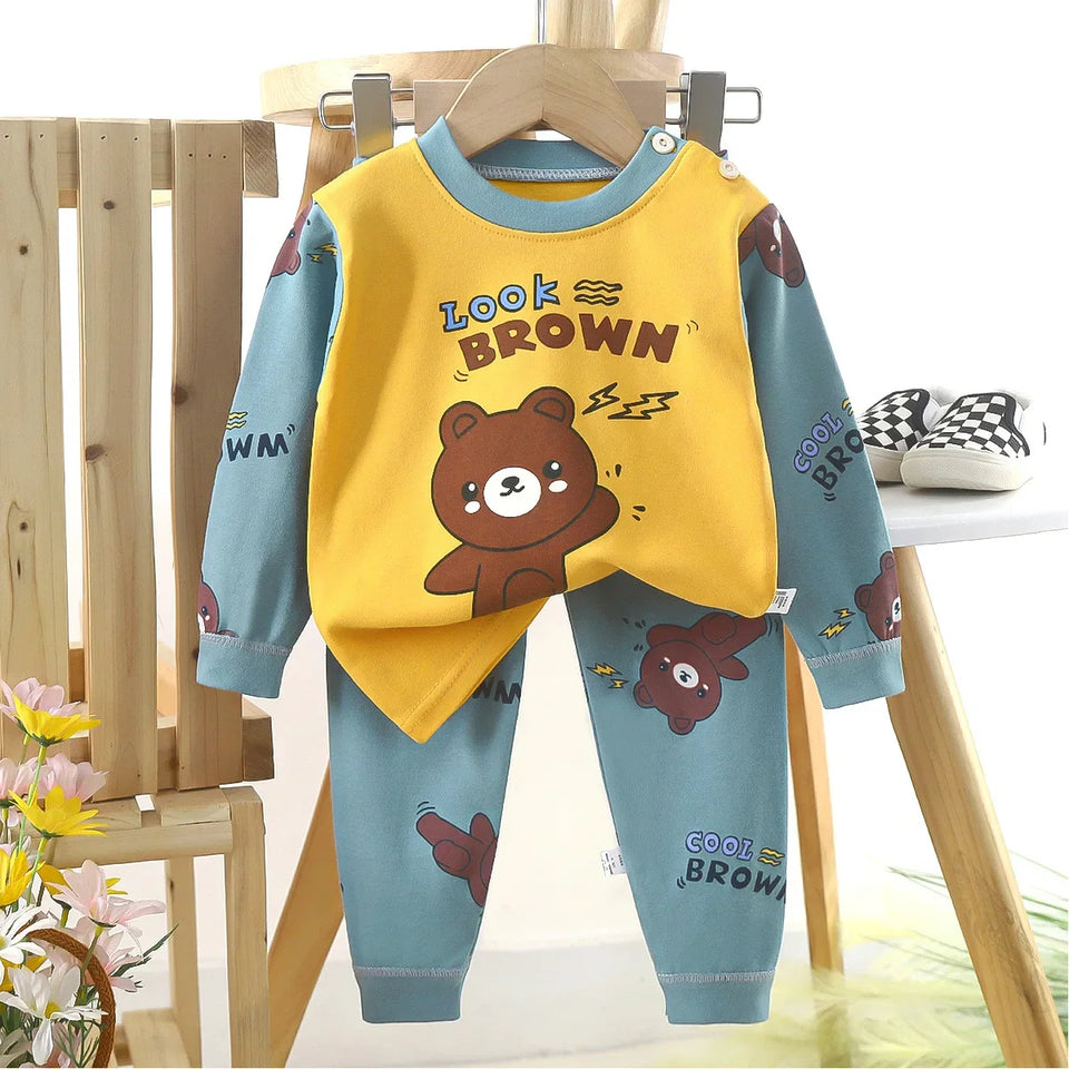Cute Cartoon Bear Long Sleeve T-Shirt Tops + Pants New Baby Autumn Sleepwear