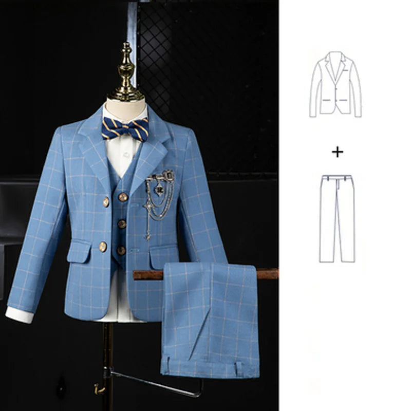 Boys Wedding Suit Kids Formal Blazer Jacket Vest Pants Bowtie 4PCS Tuxedo Dress Children Photography Suit Performance Costume