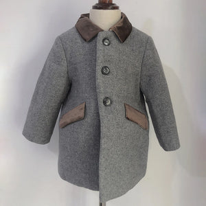 Children Boutique Clothing Winter Boy Gray Woolen Herringbone Pattern Coat British Warm Quilted Jacket New Year's Eid Clothes