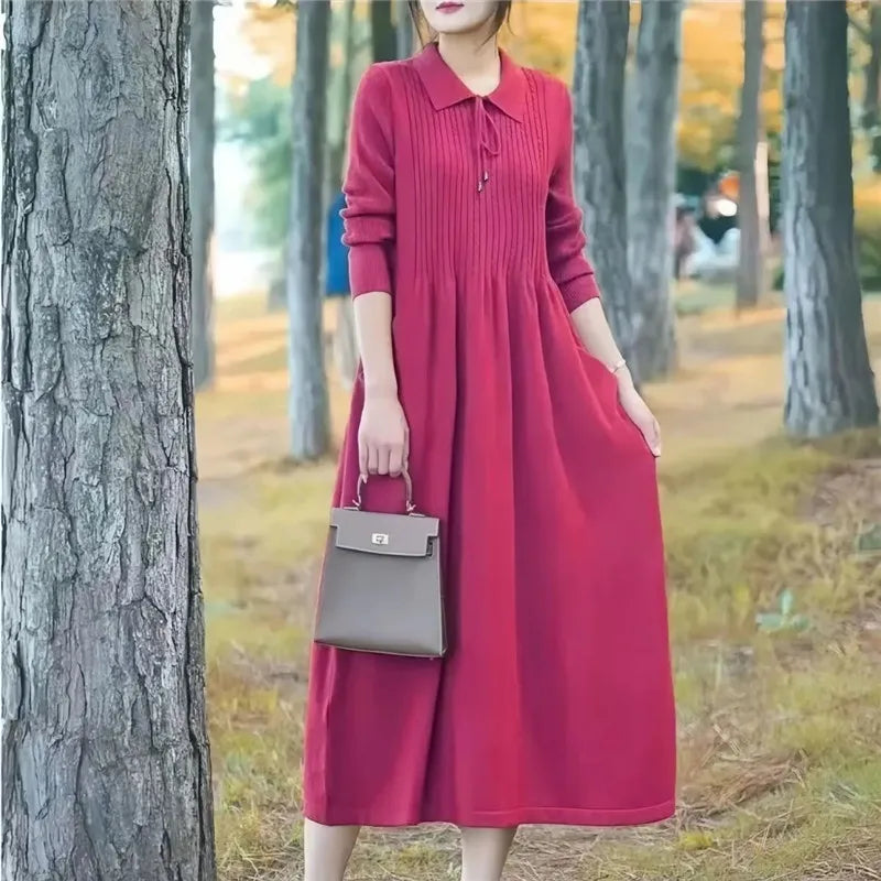 Stylish Versatile Sweater Dress For Women Long Style Over The Knee Knitted Sweater