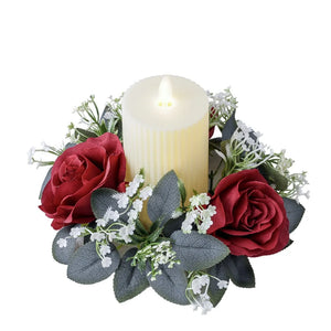 Valentine's Day Candlestick Wreaths Artifical Rose Candles Aromatherapy Party Table Desktop