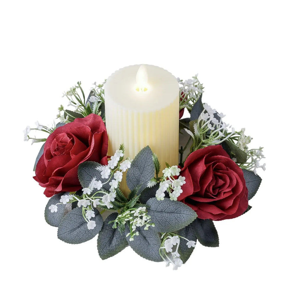 Valentine's Day Candlestick Wreaths Artifical Rose Candles Aromatherapy Party Table Desktop