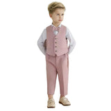 Boys Spring Autumn Formal Pink Suit Children Kids Blazer Pants Bowtie Outfit