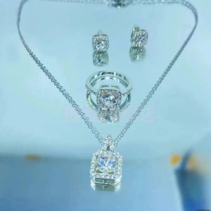 Fashion Square Zircon Necklace Earrings Ring For Women Luxury Wedding Engagement Jewelry Shining Party Jewelry Gifts