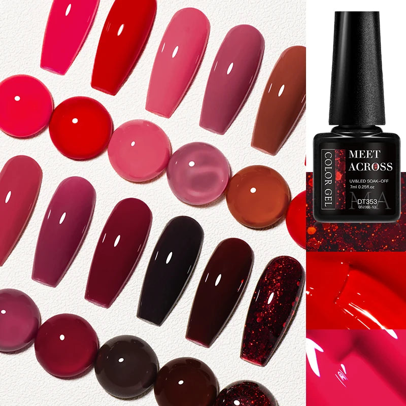 7ML Red Gel Nail Polish Autumn Winter Nails Red Glitter Semi Permanent Varnish Soak