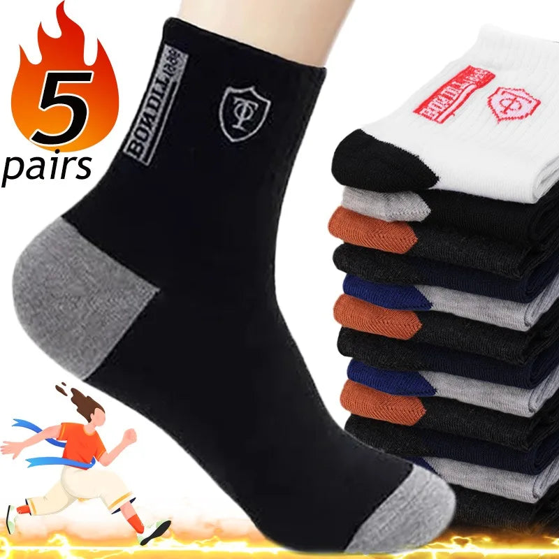 5 Pairs Breathable Cotton Men's Basketball Running Crew Socks