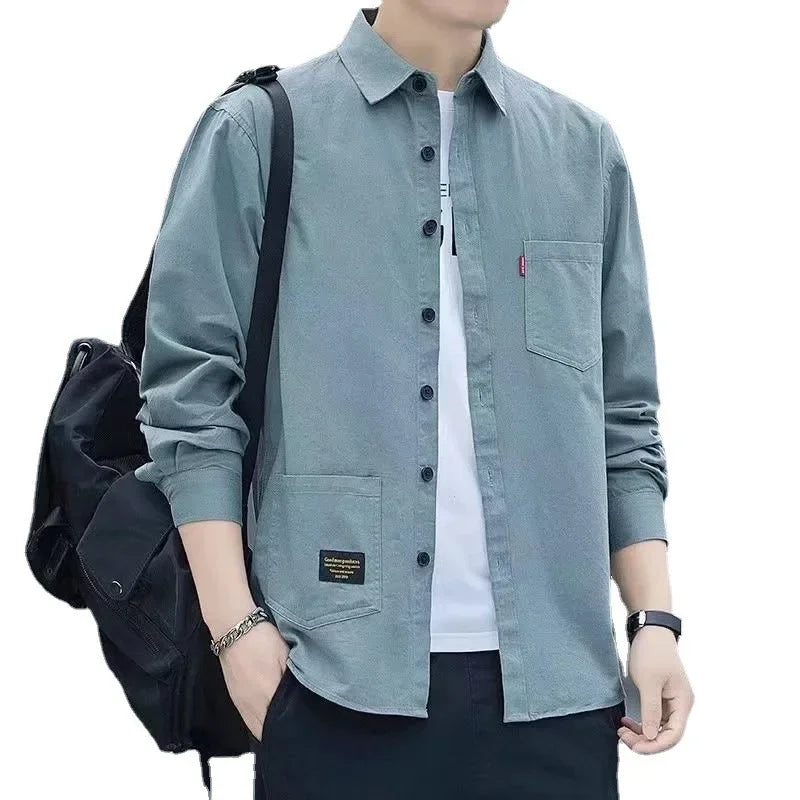 Long Sleeve Shirt Fashionable Spring Autumn Workwear Jacket For Men Comfortable Non-iron