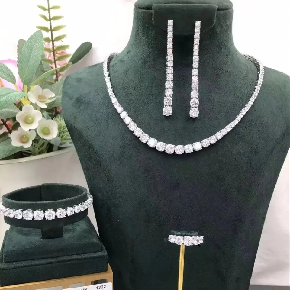 JEWEL 4pcs Bridal Cubic Zirconia Jewelry Sets For Women Party Luxury Dubai Nigeria CZ Crystal Wedding Jewelry Sets