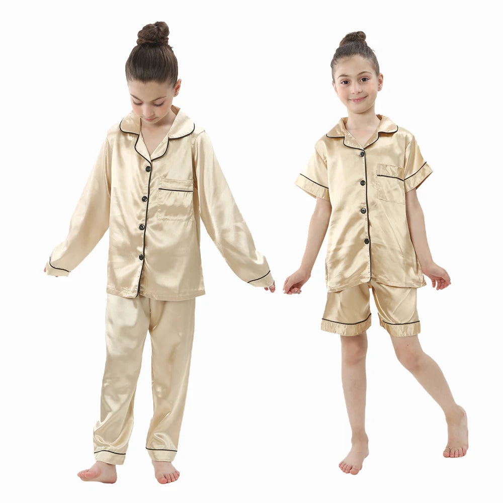 New Children Silk Satin Pyjamas Set Baby Sleepwear Autumn Kids Loungewear