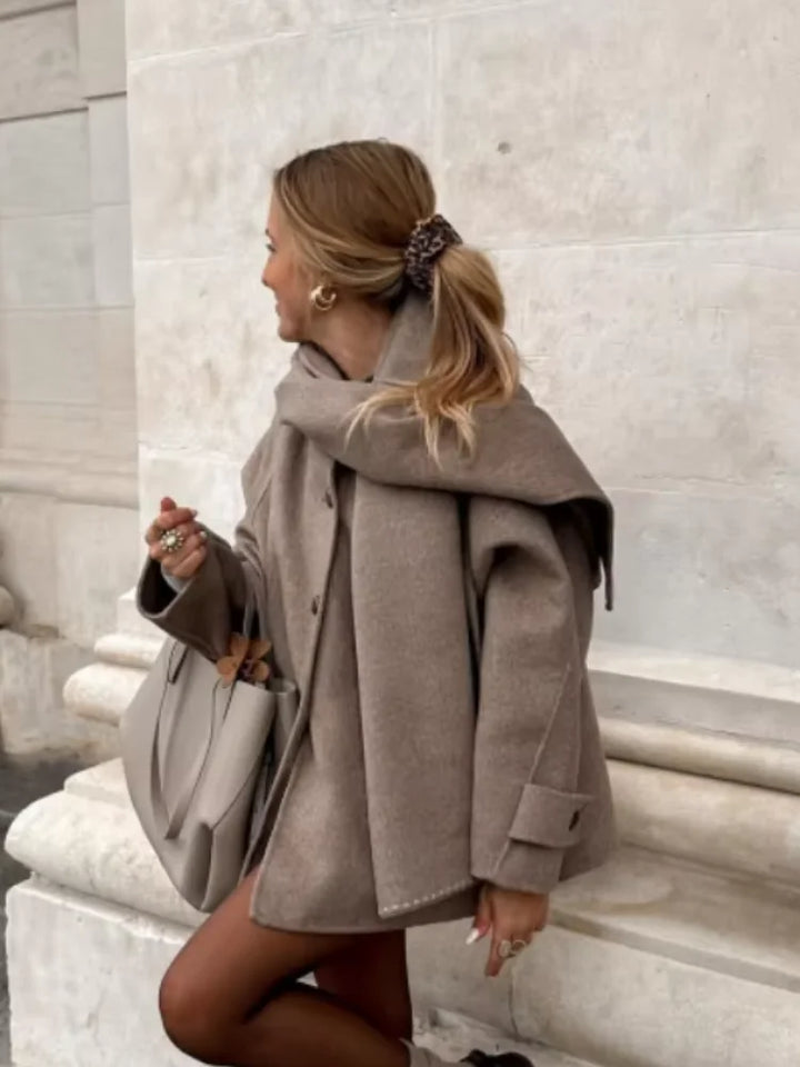 Collar Woolen Blends Jacket Women Elegant Long Sleeve Single Breasted Short Coats
