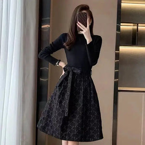 Black Women's Long Sleeve Dresses Birthday Bow Female Dress