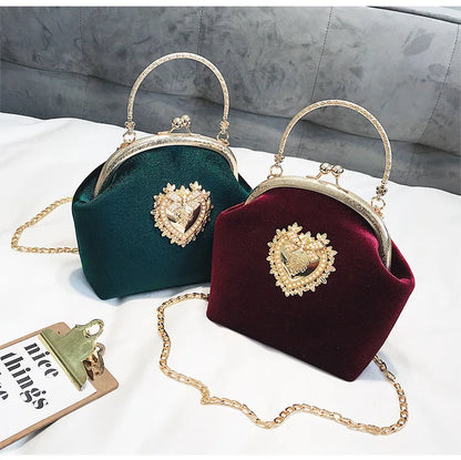 Evening Clutch Bag Women Bag Shiny Handbag Heart Shape Metal Clutches Bag