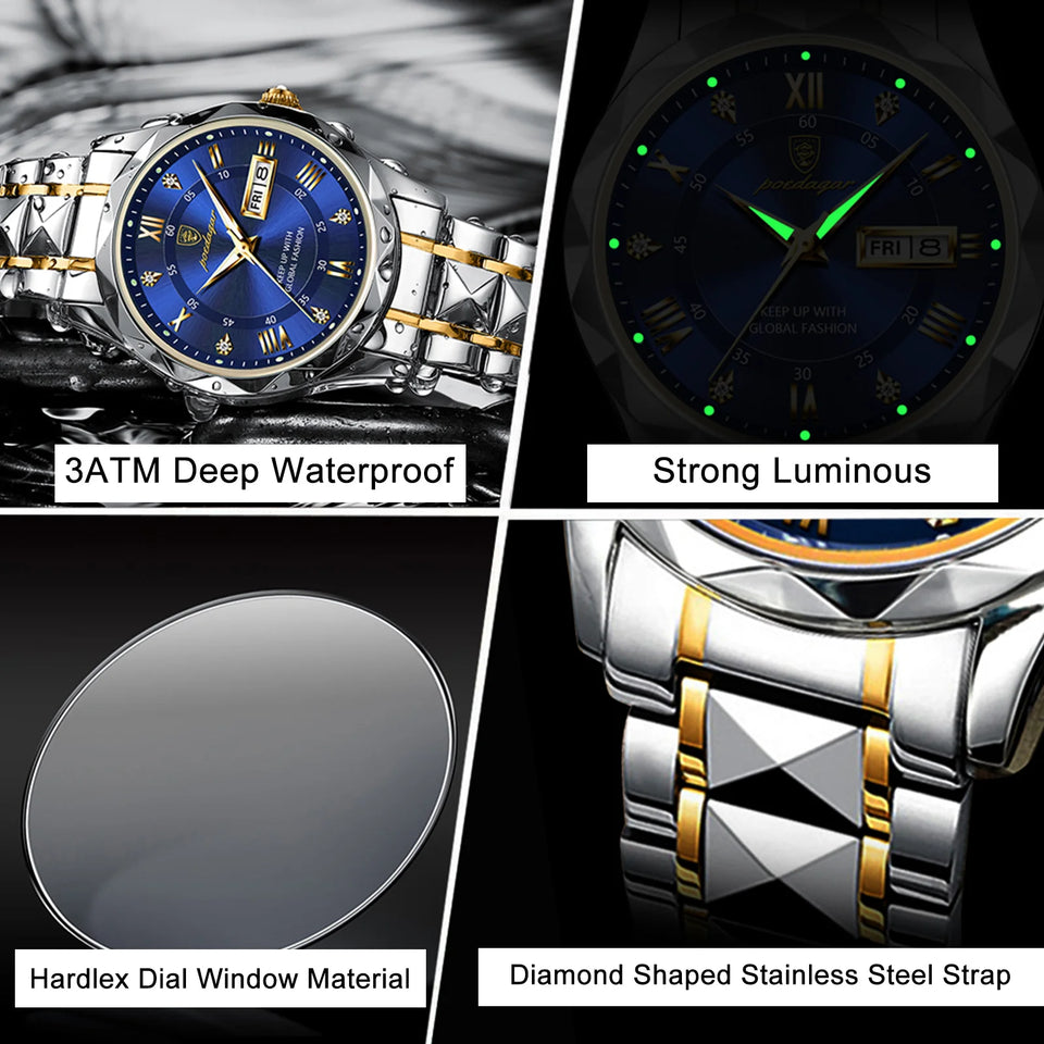 Brand Luxury Man Wristwatch Waterproof Luminous Date Week Men Watches Stainless