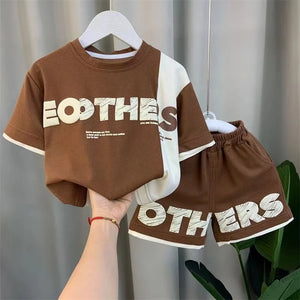 Boys' Summer Short Sleeve Set 2024 New Children's Fashionable Fashion Clothes Trendy Baby Summer Internet Red Two Piece Set