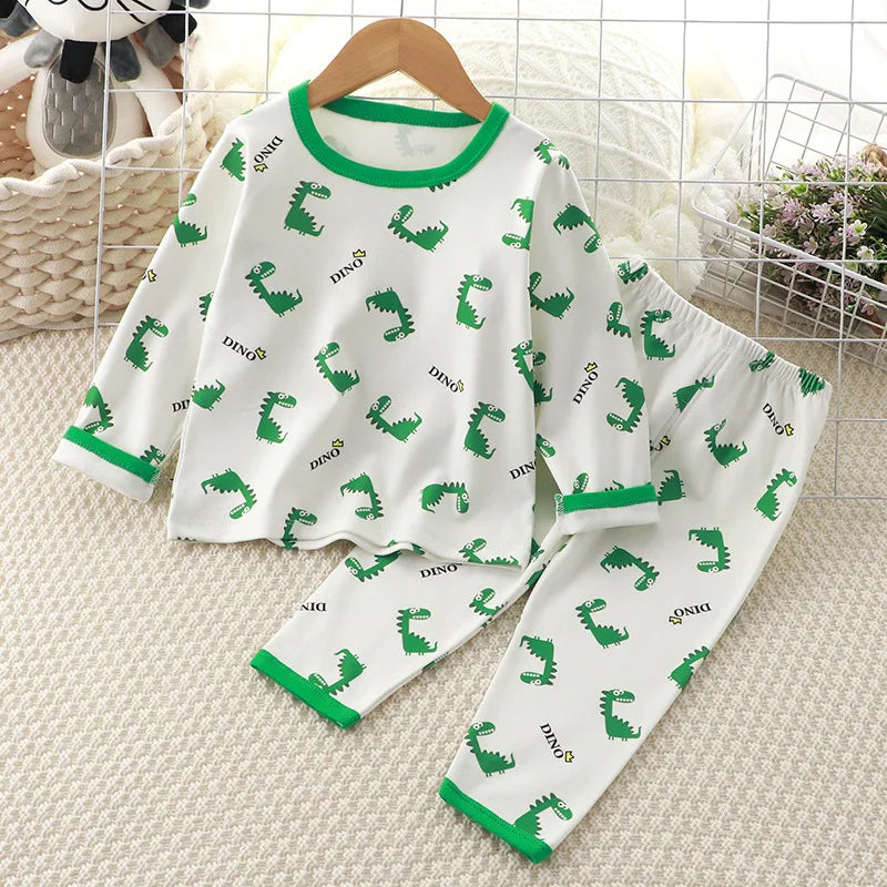 Autumn Kids Cartoon Pajama Sets Spring Girl Boy Bear Print Sleepwear Suit Baby Long Sleeve +Pants 2Pcs Outfits Children Clothes