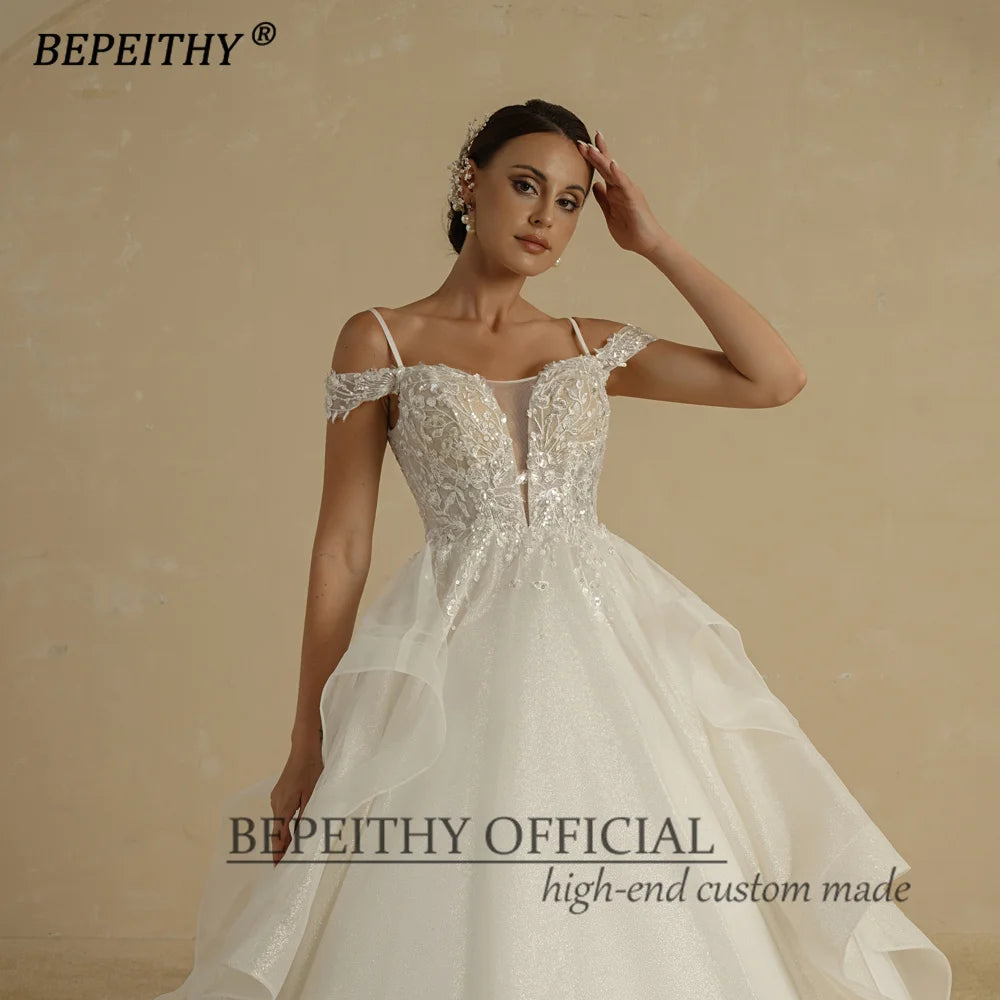 BEPEITHY Glitter A Line Ivory Wedding Dresses For Women