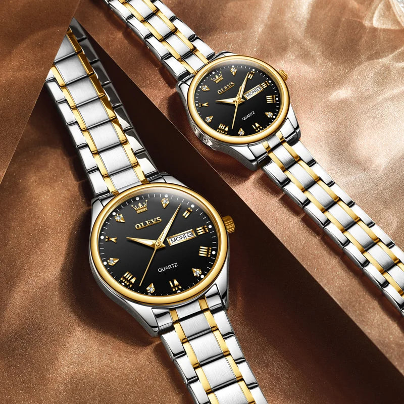 OLEVS High Quality Luxury Couple Watch For Men Women Stainless Steel Original Watches Top Brand Waterproof Couple Wrist Watches