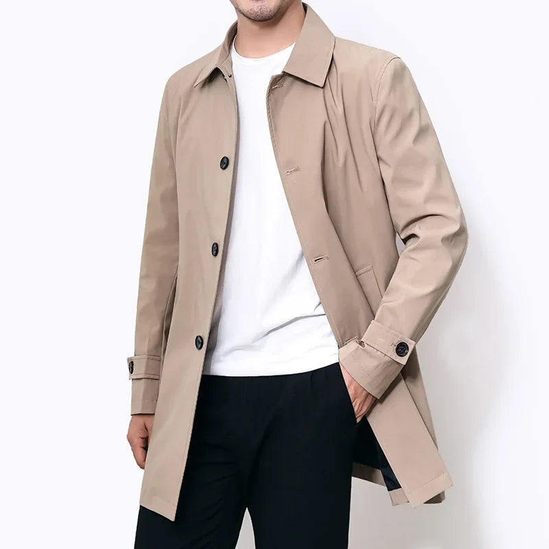 Men Long Coat Windbreaker Casual Loose Design Solid Color Trench Men Fashion Korean Style Mens Jackets Outerwear