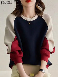 Sweatshirts Woman Long Sleeve Patchwork Pullovers Hoodies Streetwear