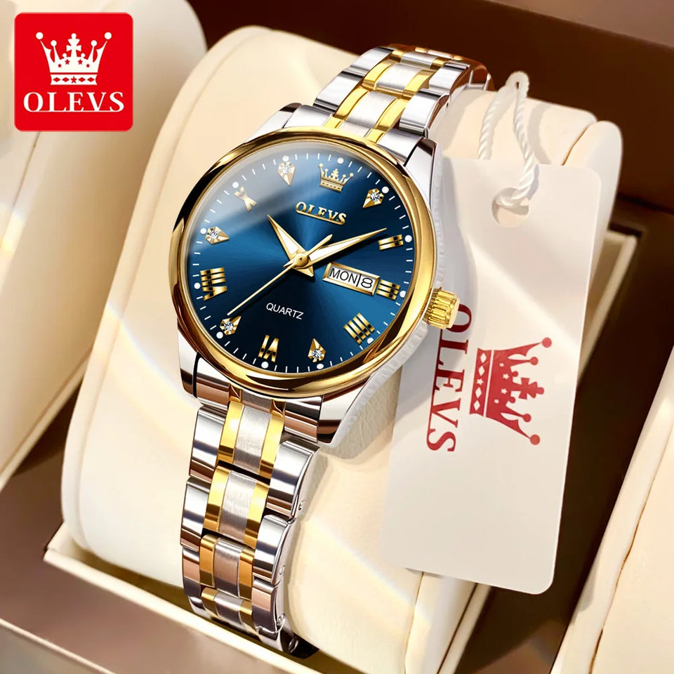 OLEVS High Quality Luxury Couple Watch For Men Women Stainless Steel Original Watches Top Brand Waterproof Couple Wrist Watches