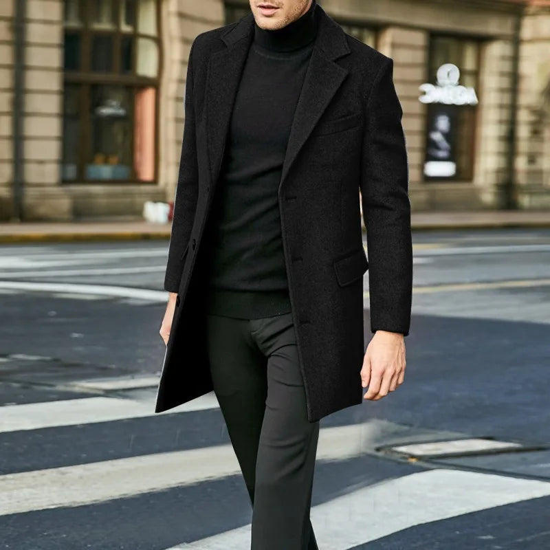 Autumn and Winter New Men's Windbreaker British Long sleeved Woolen Coat