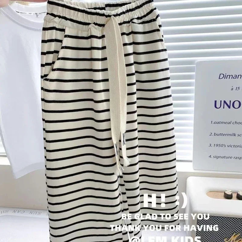 Comfortable Letter T-shirt+Stripe Loose Fitting Pants 2Pcs Suit For Kids Children Outfit