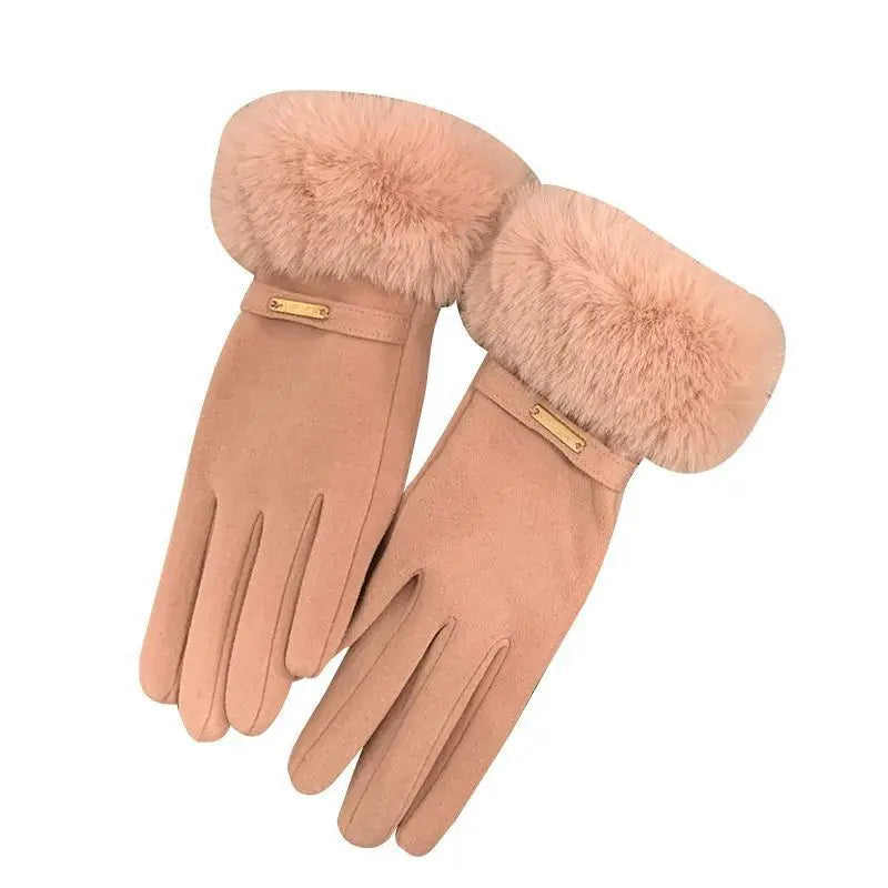 Fashion Women Gloves Autumn Winter Cute Furry Warm Mitts Full Finger Mittens Female Outdoor Sport Cycling Gloves