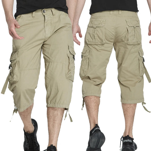 New style Cotton Below Knee Length  3/4 Long Shorts Men's Tactical Capri Pants Multi Pocket Summer Twill Work Cargo Pants Man