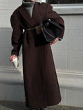 Fashion Women Overcoat Turn-down Collar Pocket Full Sleeve Long Coats Double Breasted