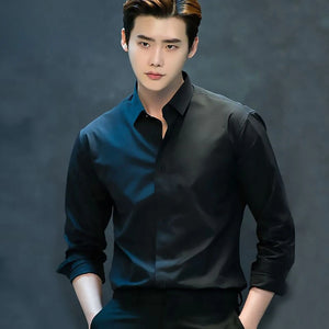 High end black men's shirt long sleeved Spring and Autumn 2024 new shirt jacket men's high-end feeling