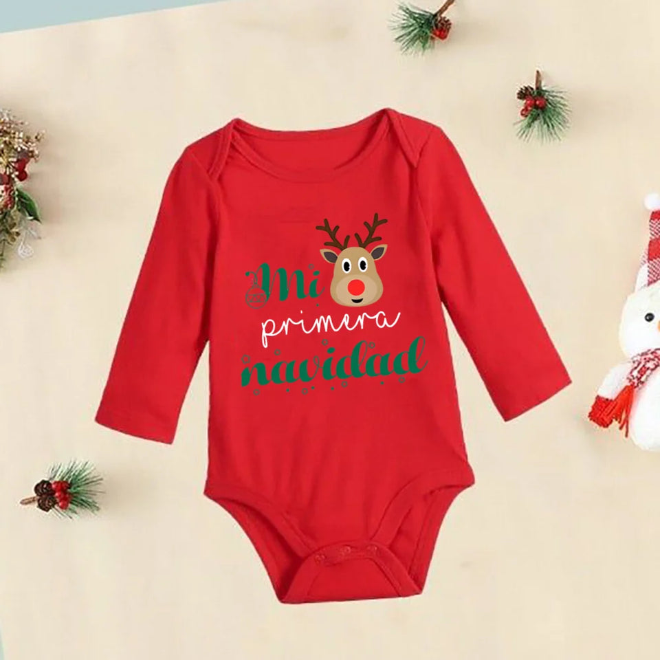 My First Christmas Deer Spanish Printed Baby Bodysuit Infant Christmas Cotton Outfit Newborn Jumpsuit Toddler Xmas Romper Gift